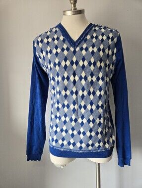 Diesel Vintage Frayed Hem Argyle V-Neck Men’s Sweater. Size Xl